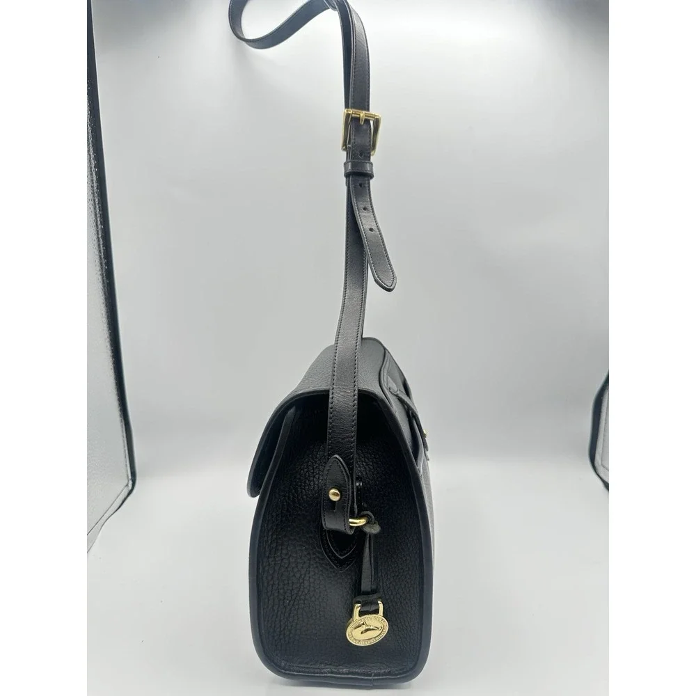 Vintage Dooney & Bourke AWL Essex Crossbody Bag Black Leather Gold Hardware